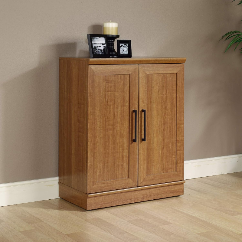 Furnitur aksen baru kabinet penyimpanan kabinet piring kabinet dasar Homeplus, lapisan penutup kayu ek Sienna