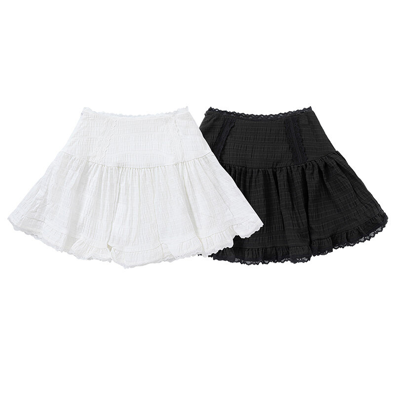 Falda corta plisada de encaje para mujer, falda de línea a informal de estilo Ballet de cintura alta, fresca y a la moda, color blanco, Verano