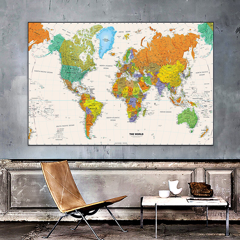 Non-woven Waterproof World Map Physical Map Aerial View Without Flag For Beginner 225*150cm