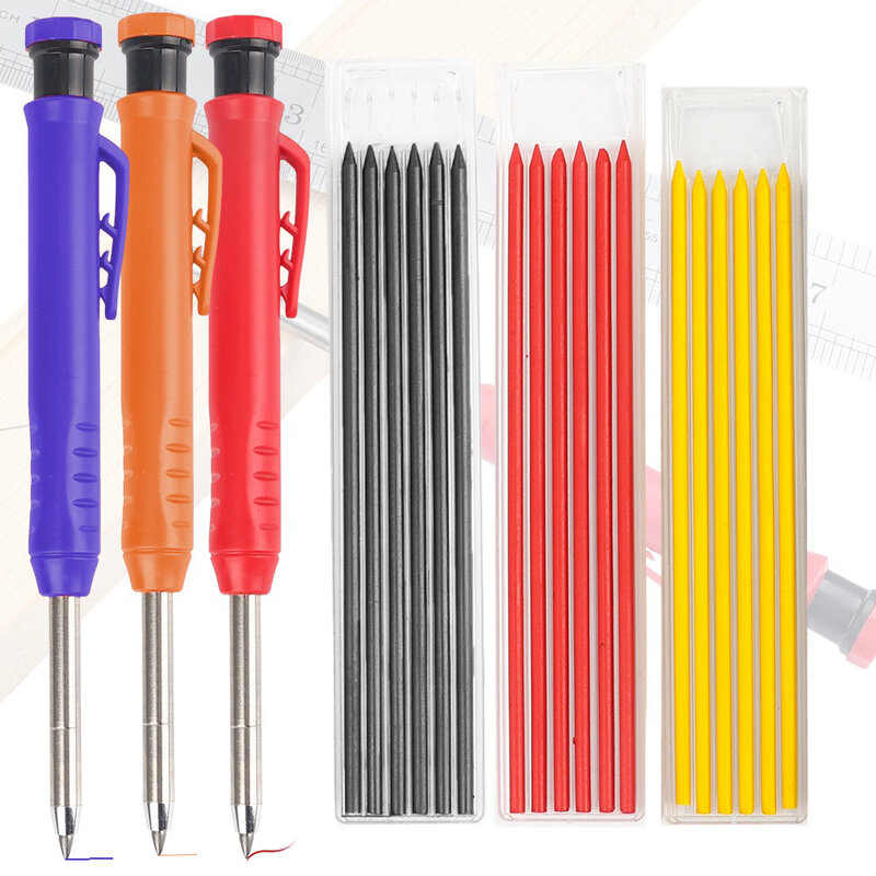 Solid Carpenter Pencil with Sharpener Set Includes Mechanical Pencils Woodworking Construction Pencil Marker Refill Long Nose