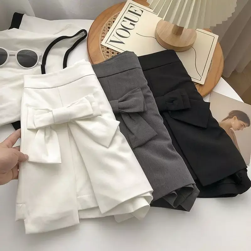 Korean design bow A-line casual pants for summer, sweet and pure, sexy and versatile, slimming, high-waisted short skirt pants