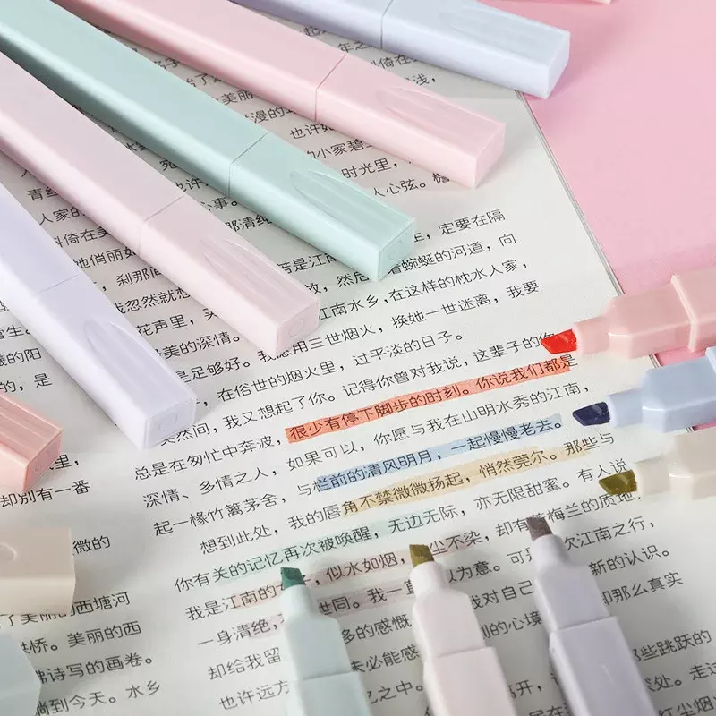 6 sztuk/partia zestaw rozświetlaczy z miękką końcówką 6 kolorów pastelowy Fluo do szkolnych markerów tekstowych papeteria Mini filcówka