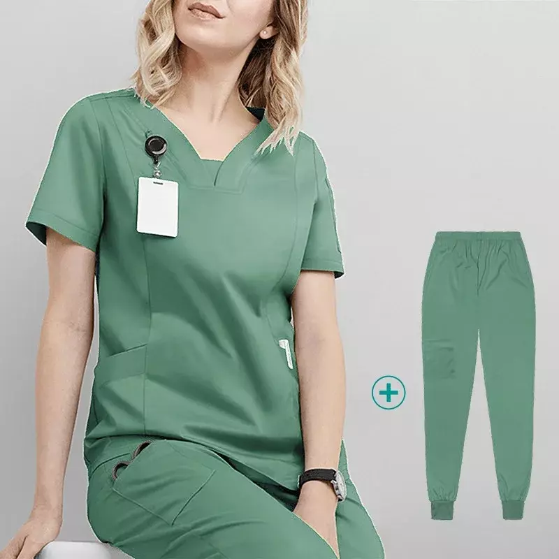 Women Medical Uniforms Elastic Scrubs Sets Hospital Surgical Gowns Short Sleeve Tops Pant Nursing Accessories Doctors Clothes