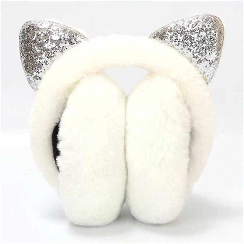 2023 스팽글 플러시 겨울 따뜻한 귀마개, 여자 고양이 귀 솜털 귀마개, 야외 솜털 귀마개 머리띠, 신제품