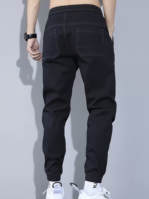 กางเกงยีนส์คาร์โก้สีดำของผู้ชายผู้ชายกางเกง celana joger สตรีทแวร์ผ้าเดนิมสำหรับฤดูใบไม้ผลิฤดูร้อน2024