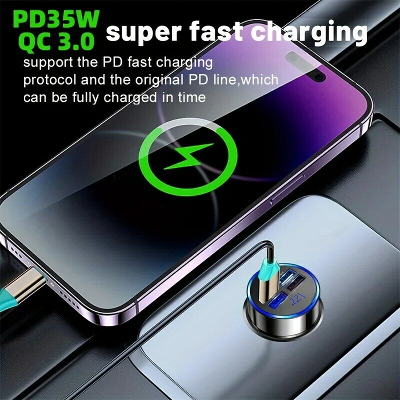 Зарядное устройство PD + QC 3,0, быстрая зарядка, 4 Usb-порта, Тип C PD35W, быстрая зарядка 3,0, автомобильное зарядное устройство