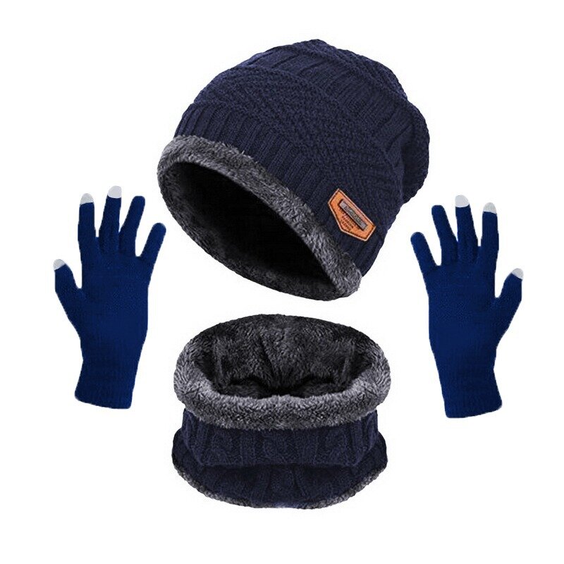 Topi kupluk rajut hangat dan leher, syal rajut garis bulu tebal hangat untuk pakaian musim dingin wanita
