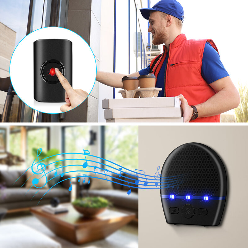 Awapow 110dB Wireless Doorbell IP65 Waterproof Outdoor Smart Doorbell 300M Long Distance 38 Songs Door Chimes Security Alarm
