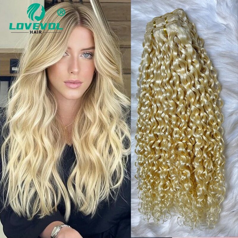 Lovevol 12 "-26" 100 G/pak Watergolf Menselijk Haar Bundels Onbewerkte Maagdelijke Weave Curly Wave Human Hair Extensions Kleur 613