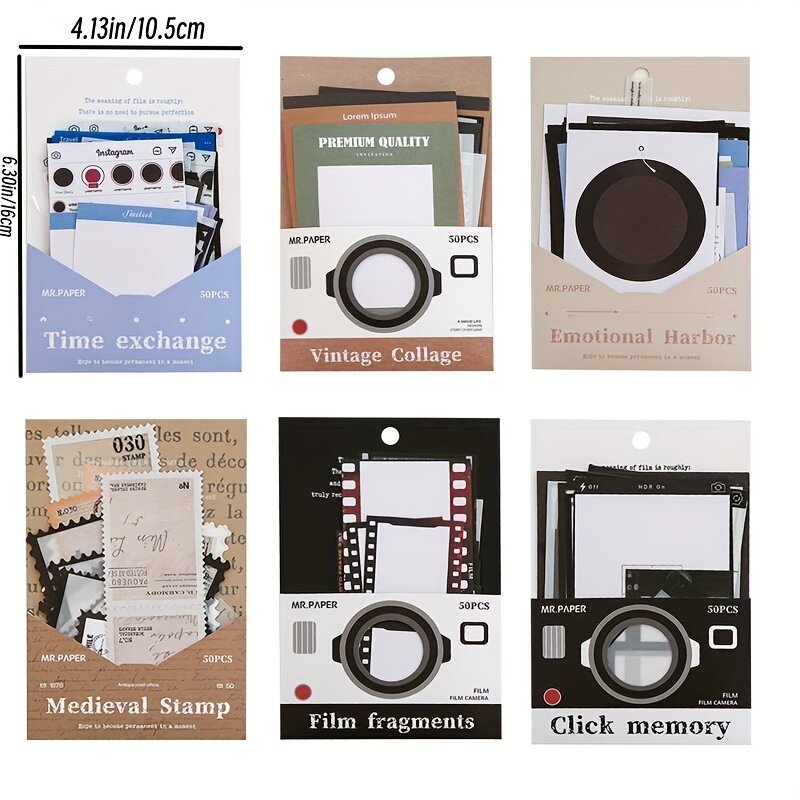 50pcs Creative Retro Paper Memo Pad Camera Film Memory Fragments  for Scrapbooking DIY Decorative Material Collage Journaling