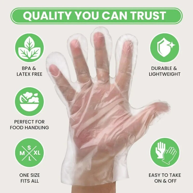 Sarung tangan sekali pakai keselamatan kerja asam, sarung tangan Pembersih transparan antiselip bebas lateks TPE Grade makanan baru 100 buah