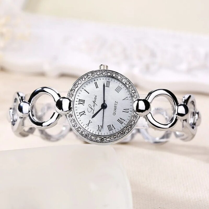 Jam tangan wanita, jam tangan gaya baru wanita jam tangan berlian imitasi mewah tali baja nirkarat kuarsa gelang wanita
