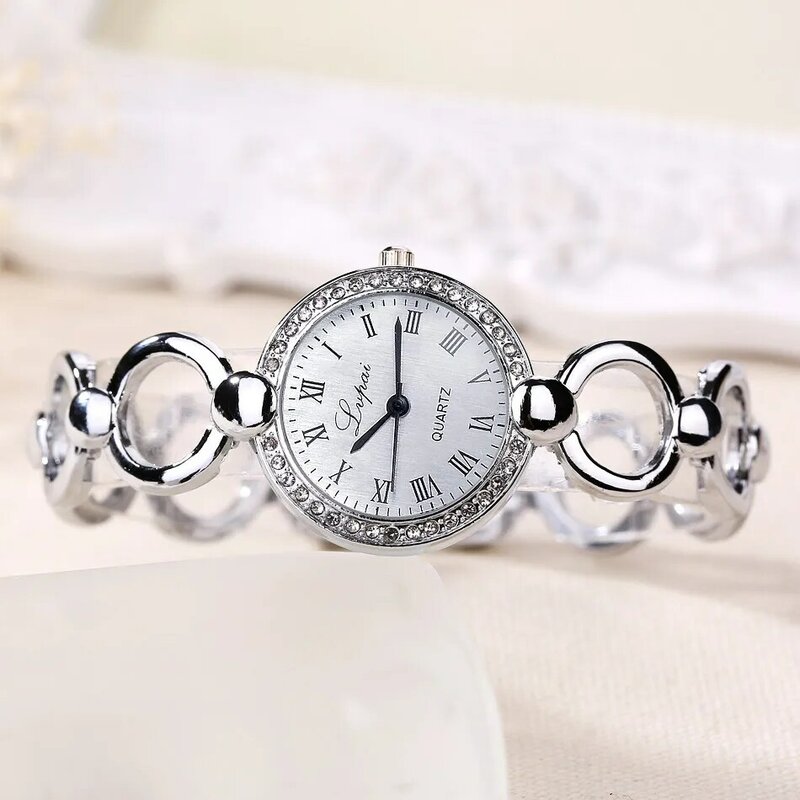 Le nuove donne di moda guardano gli orologi di strass di lusso da donna con cinturino in acciaio inossidabile, cinturino al quarzo, orologi da donna