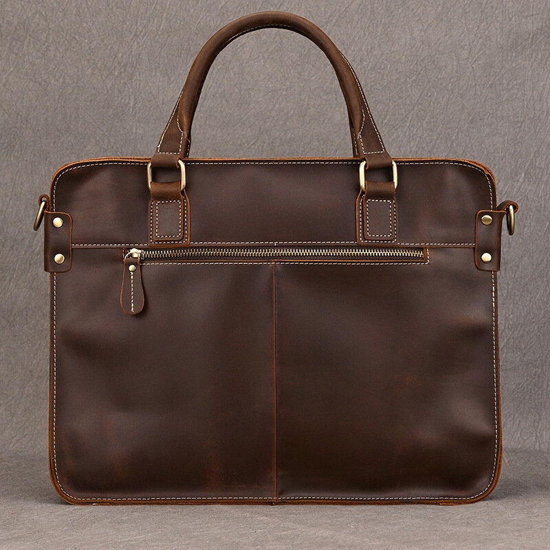 Bolso de mano de cuero genuino para hombre, maletín Retro de moda para portátil de 14 ", PC, bolso de negocios clásico, bolso de hombro para hombre