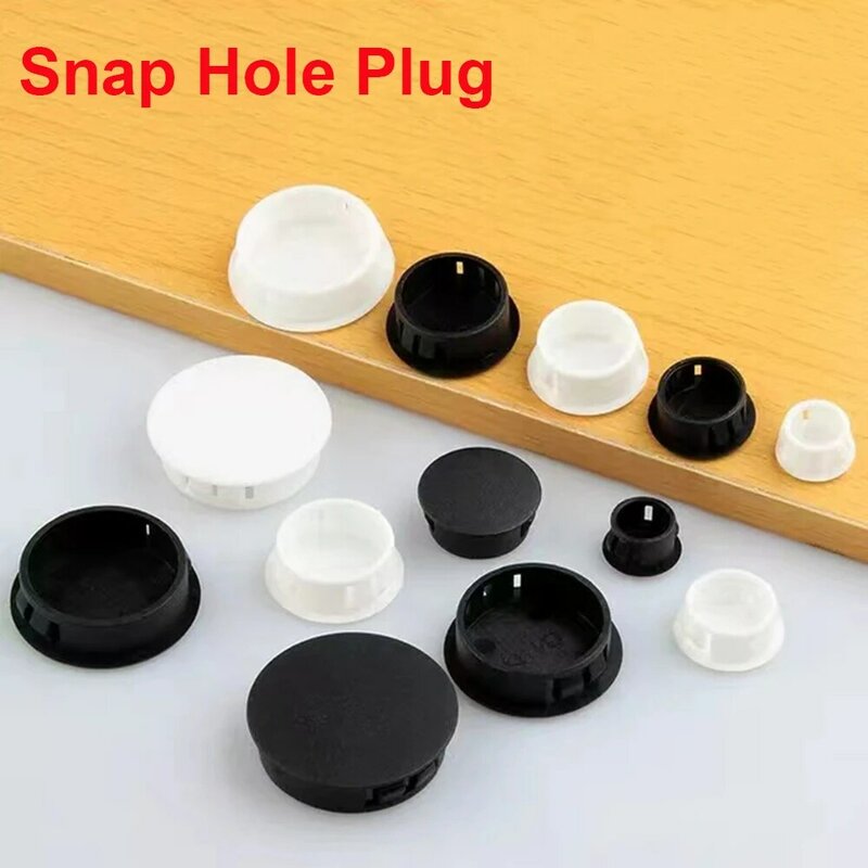 10Pcs Round Plastic Cover Furniture Snap Hole Plug Black/White Panel Drilling Screw Nylon Hole Plugs Dust Caps 6mm~30mm