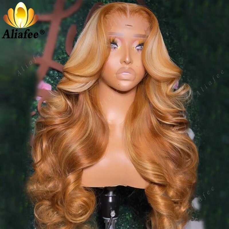 Peruca frontal de renda loira de mel para mulheres, transparente, pré-arrancada, colorida, com destaque, perucas de cabelo humano 13x6 com renda