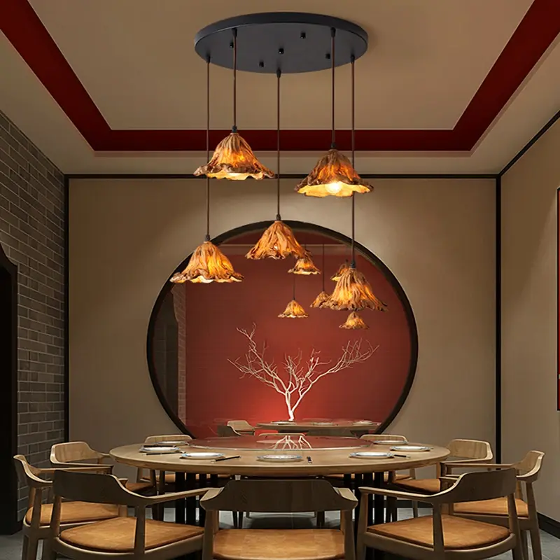 蓮の葉の形をしたレトロなLEDハンギングランプ,屋内照明,装飾的なインテリアランプ,お茶の家,ダイニングルーム,バー,器具e27