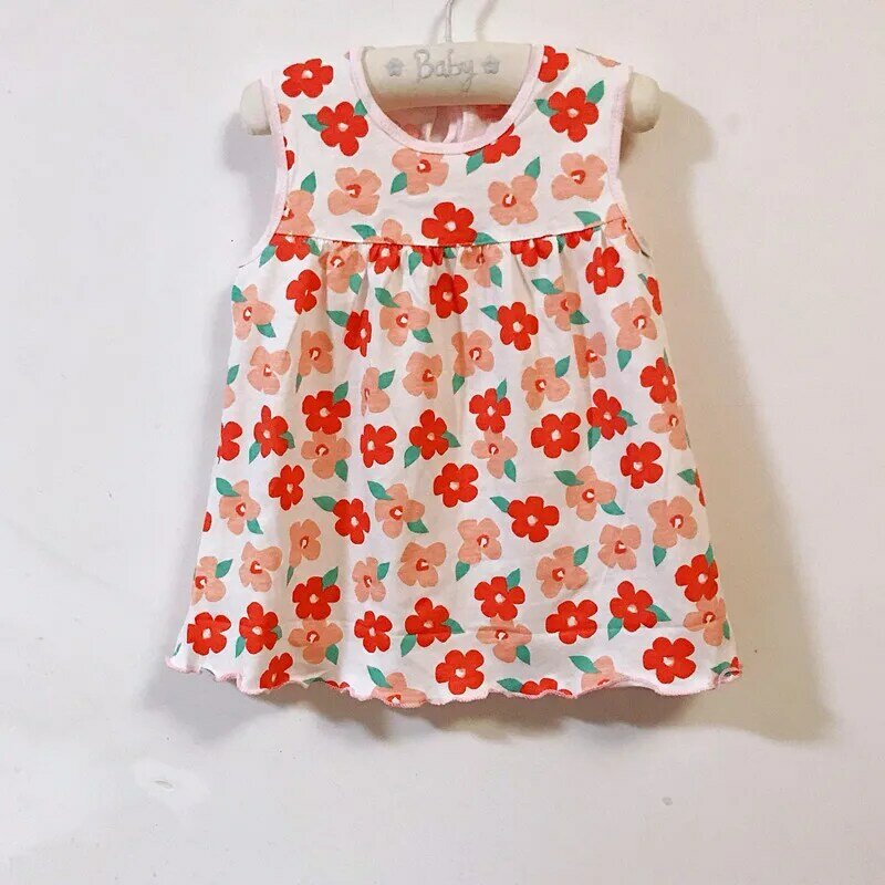 Vestido de verão para meninas de 0 a 2 anos, algodão, estampado em flores, roupas infantis