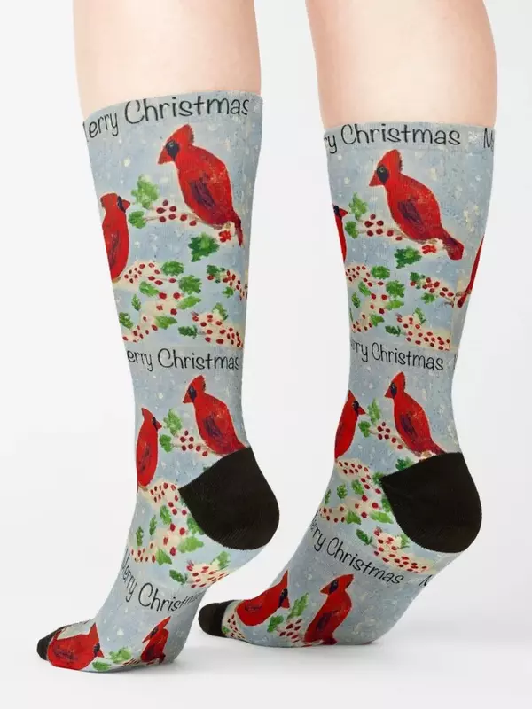 Chaussettes cardinales joyeux Noël pour hommes et femmes, chaussettes de compression de neige