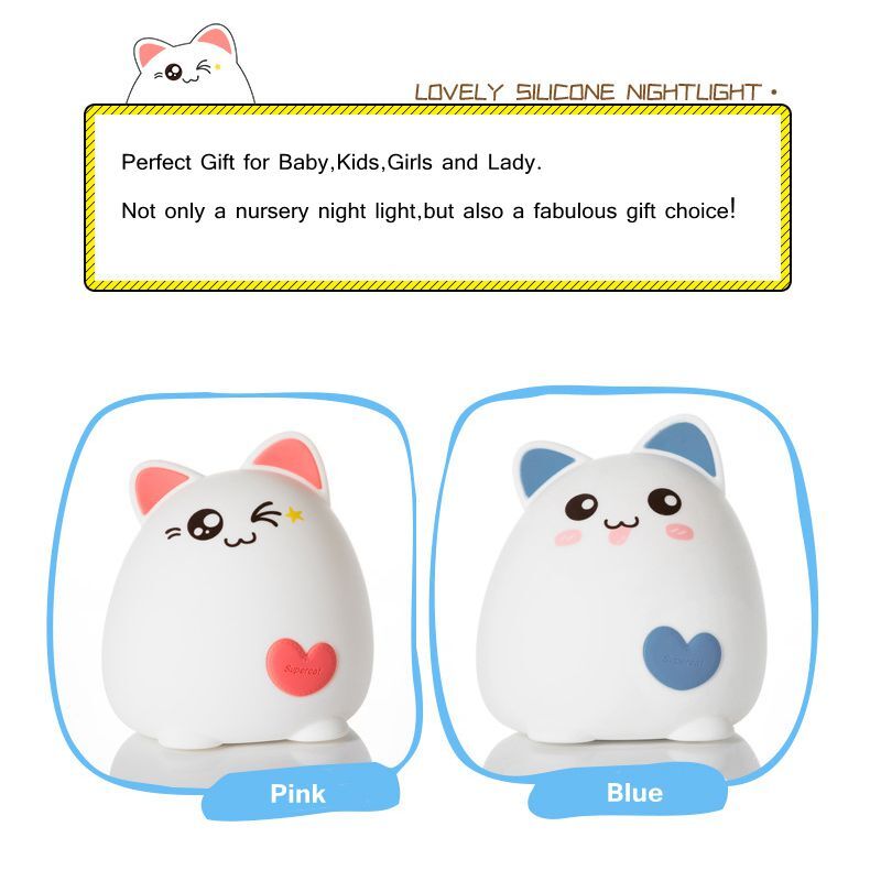 USB Rechargeable LED Night Light For Baby Kids Cute Cat Touch Sensor Color Change Soft Silicone Breathing Nursery Lamp Gift