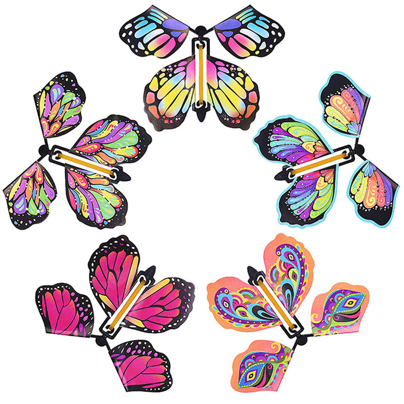 10 pezzi che volano nel libro Fairy Rubber Band Powered Wind Up Butterfly Toy grande regalo a sorpresa trucchi magici divertenti giocattoli scherzo