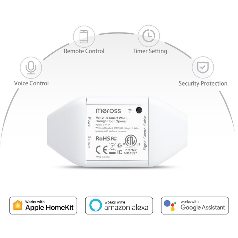 Meross HomeKit-Smart WiFi Garage Door Opener, WiFi, Sensores Controlador, Controle Remoto, Suporte Alexa, Assistente do Google, SmartThings