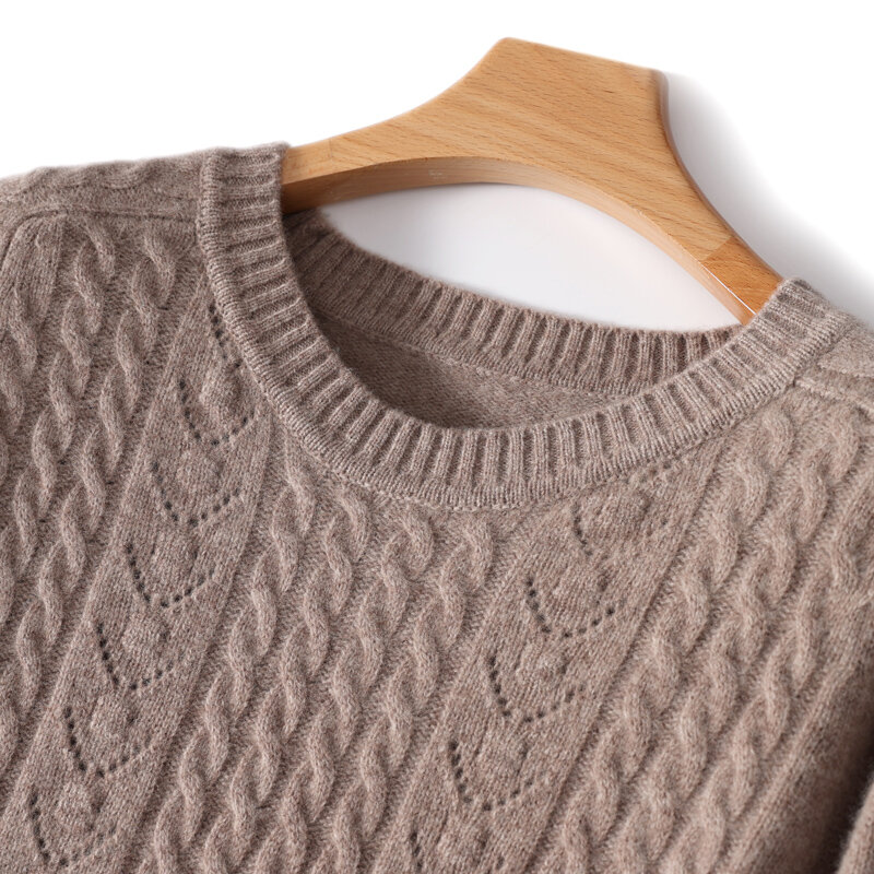 Женский Однотонный пуловер из 100%-ной шерсти, кашемировый свитер с круглым вырезом, вязаный Топ с длинным рукавом, Осень-зима