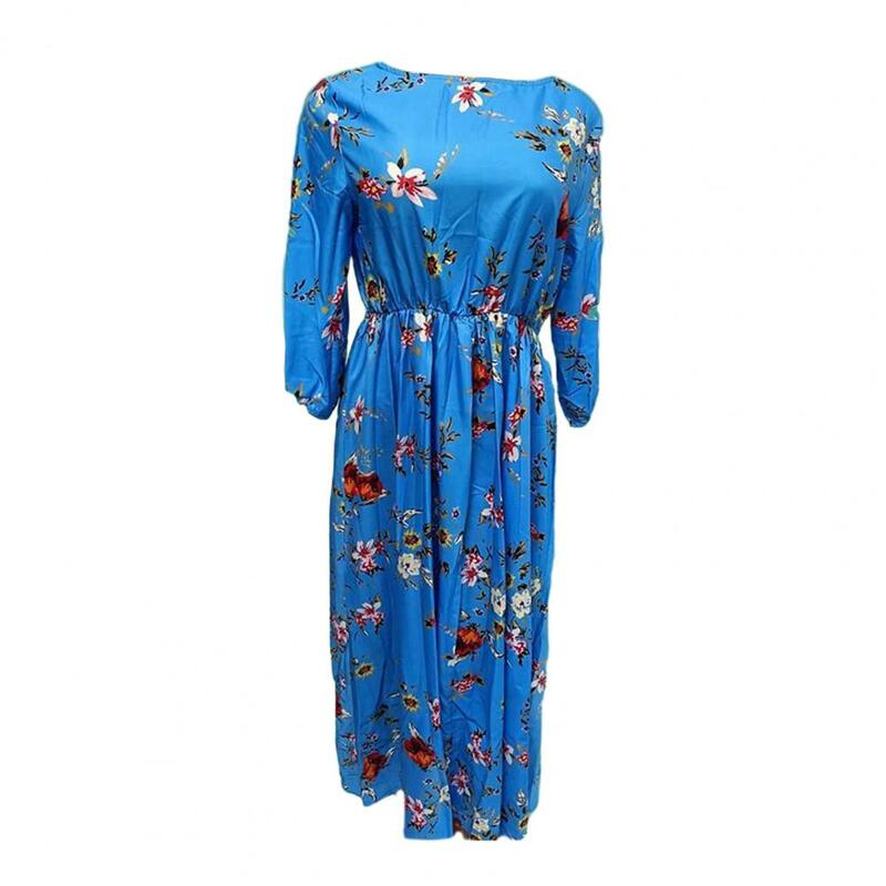 Robe de soirée longue à imprimé floral pour femmes, robe maxi élégante, ligne A, grande balançoire, taille haute, demi-manches, douce
