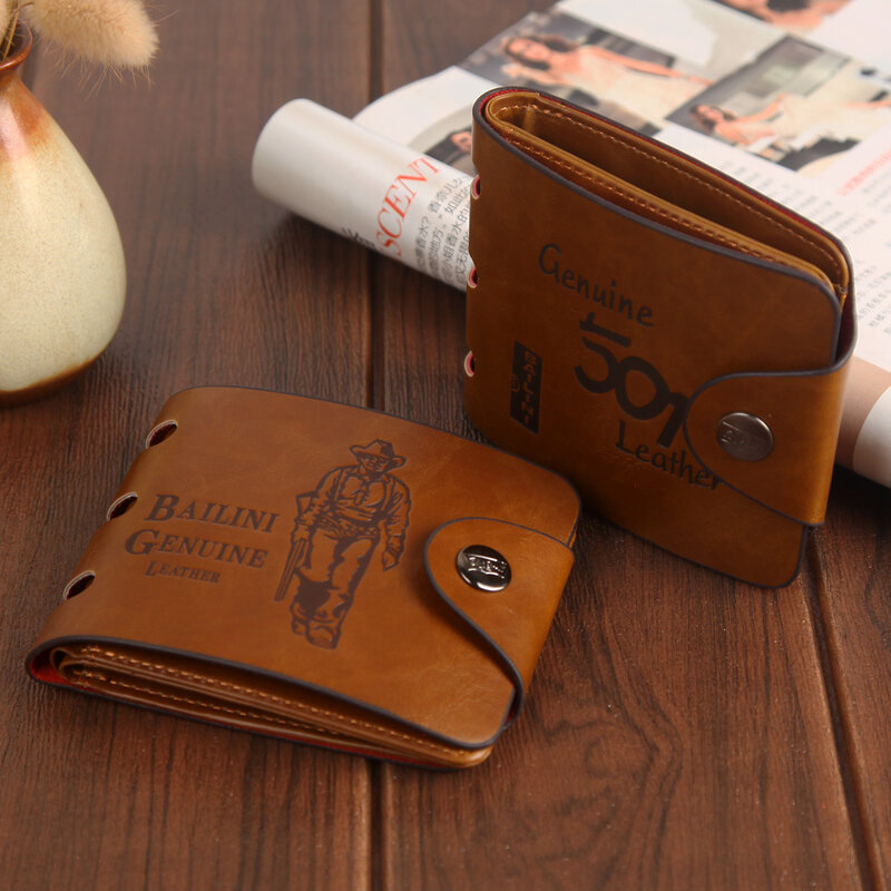 Men's Short Wallet,Vintage Hunter Pattern with Buckle Wallett, Multi Slot with Zippered Hidden Pockets