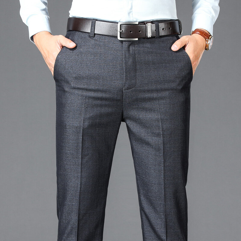Pantalones de traje informales de negocios para hombre, de cintura alta Pantalón liso, Formal, de oficina, estilo clásico, largo, talla grande, nuevo