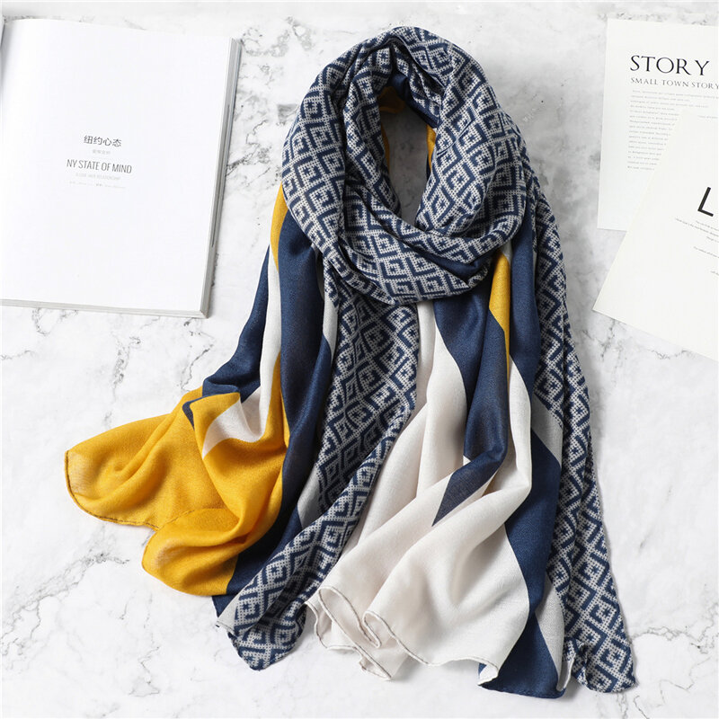 Design brand winter women scarf fashion plaid print cotton hijabs scarves for ladies shawls and wraps pashmina 2022 echarpe