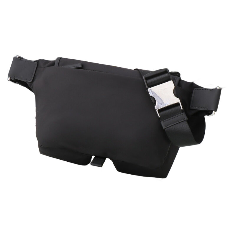 Men's black nylon waist bag, daily shoulder bag, commuting crossbody bag