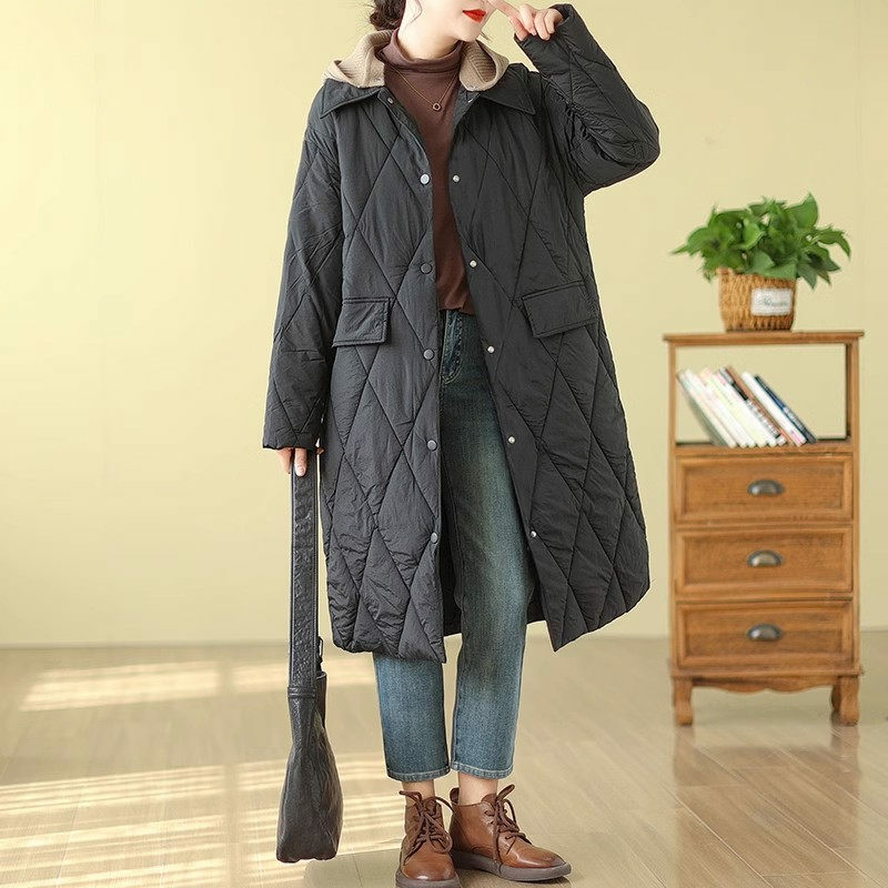 Zimowe puchowa kurtka bawełniana oversize dla kobiet luźno dopasowane moda jednorzędowa Casual długie parki pikowany płaszcz Z4255