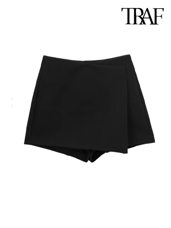 Traf Vrouwen Mode Pareo Stijl Asymmetrische Shorts Rokken Vintage Hoge Taille Side Rits Vrouwelijke Skort Mujer