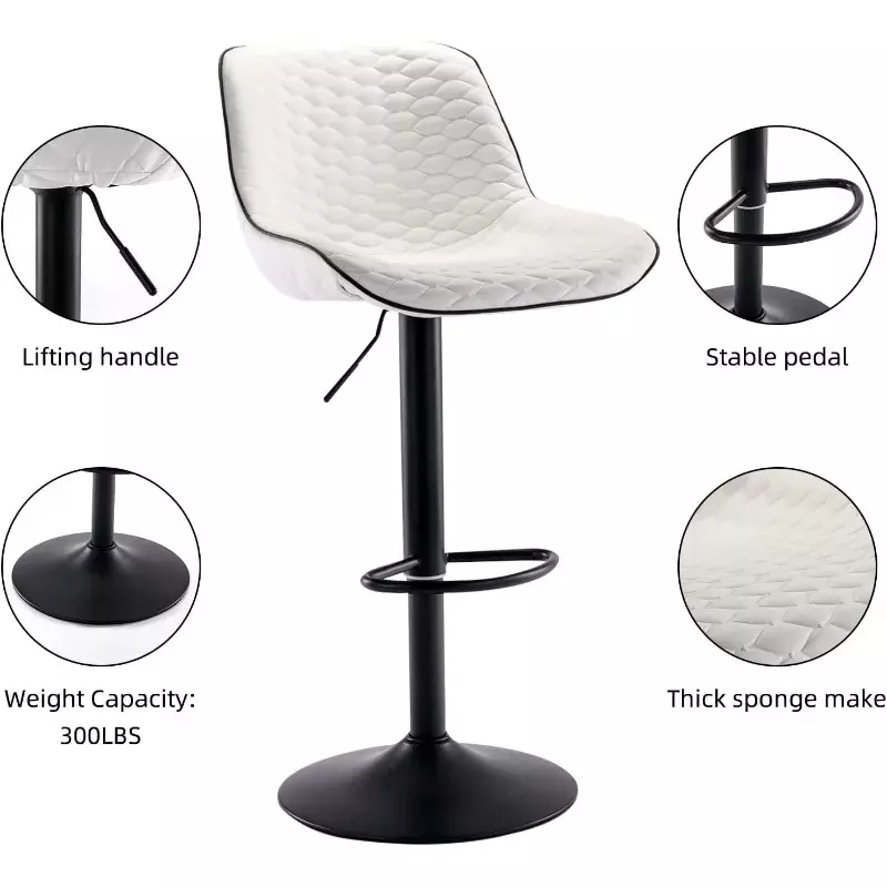 Барный стул BOUSSAC набор табуретов of 2 с обратной стороной, Современный барный стул из искусственной кожи с регулируемой высотой, высокие барные стулья