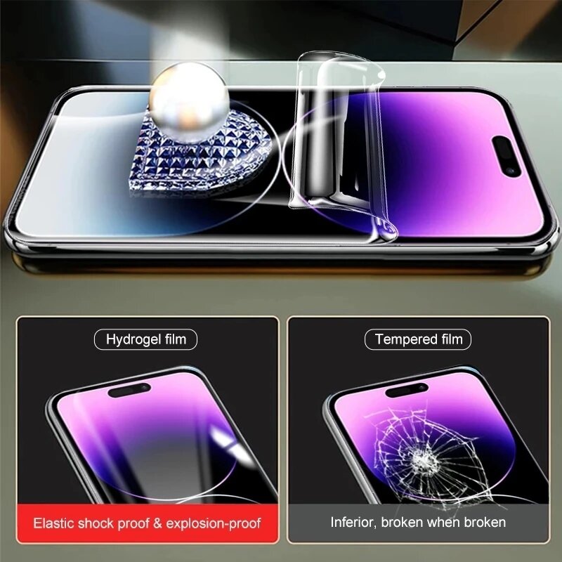 Película de hidrogel para iPhone, Protector de pantalla de cubierta completa, sin cristal, para modelos 14, 13, 12, 11, 15 Pro Max, 7, 8 Plus, 13 Mini, X, XS MAX, 5 unidades