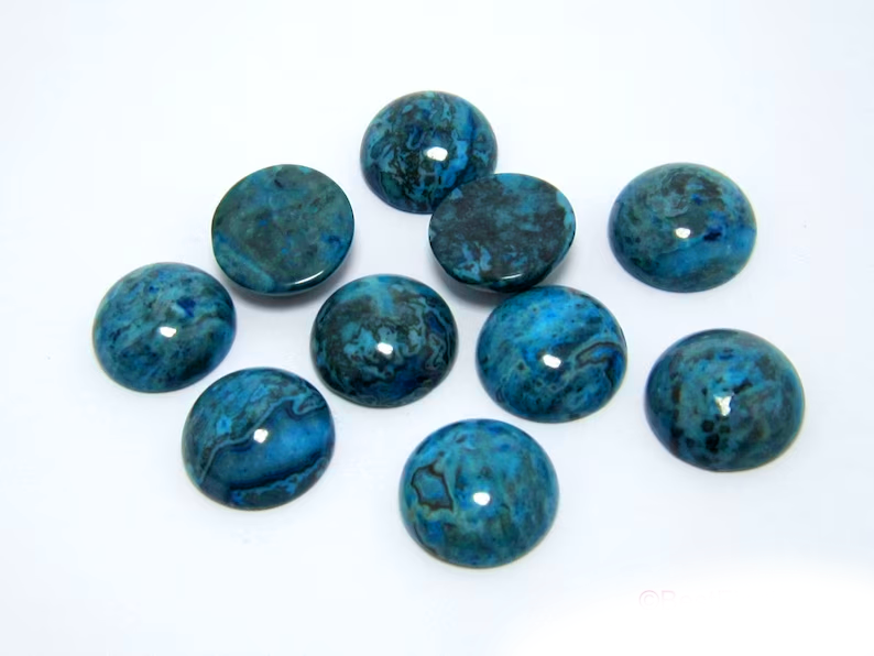 Cabujón redondo de ágata azul, piedra Natural, respaldo plano de ágata, 10mm, 12mm