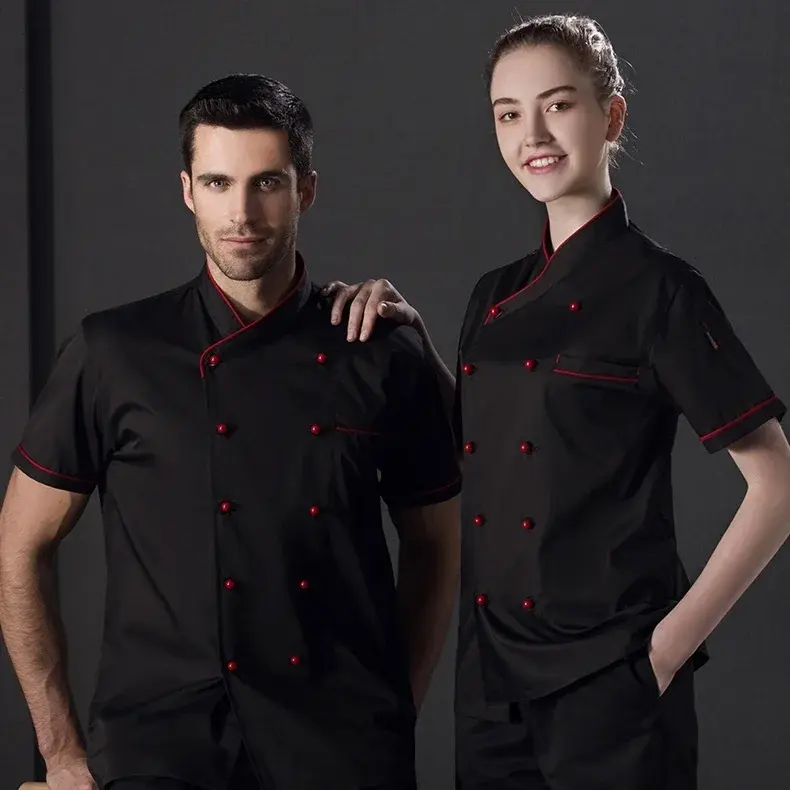 Chaqueta de Chef clásica para hombre y mujer, uniforme de camarera, camarero de restaurante en blanco y negro