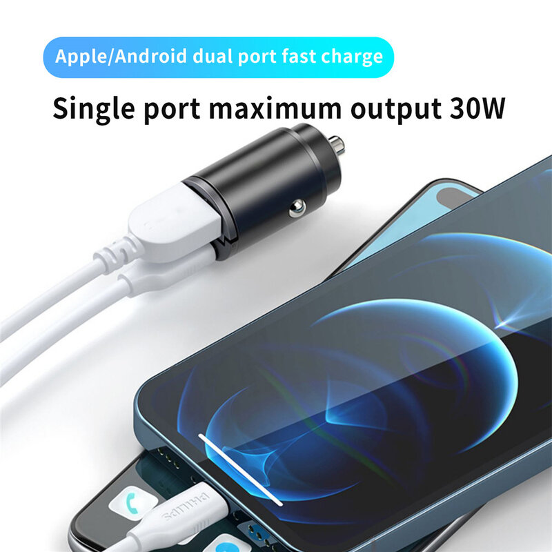 200W Mini Car Charger Lighter Fast Charging for iPhone QC3.0 PD USB Type C Car Phone Charger for Xiaomi Samsung Huawei iPhone