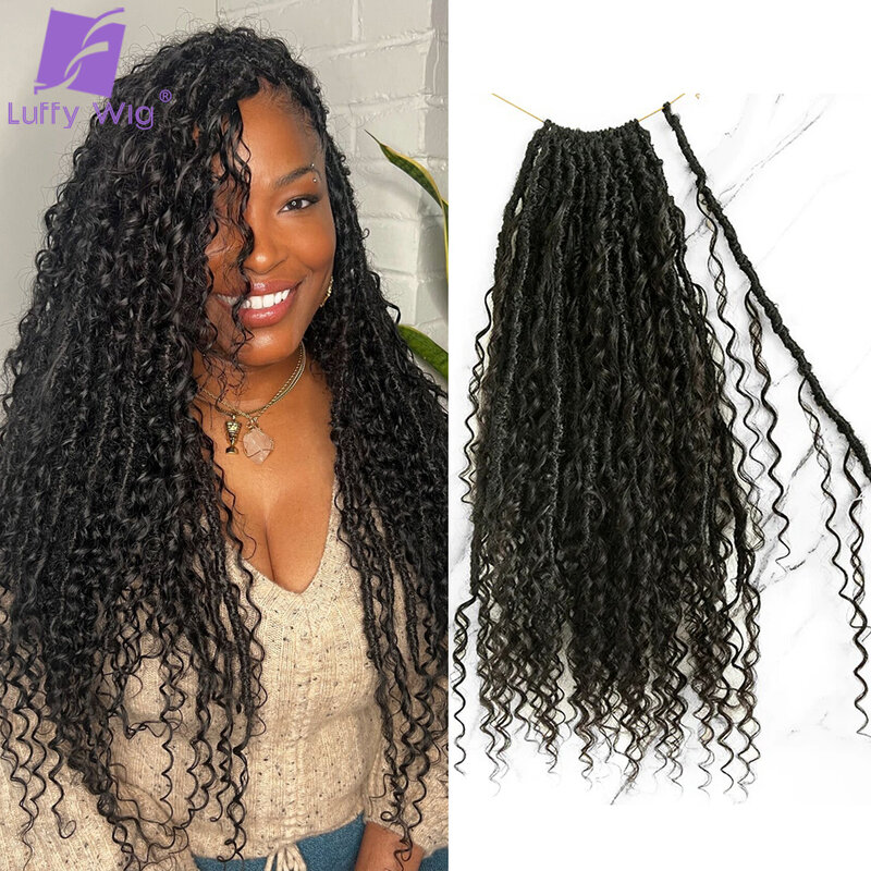 Knotless Crochet Boho Locs With Human Hair Curls Pre Looped Goddess Locs Crochet Hair with Human Hair Curly Full Ends for Women