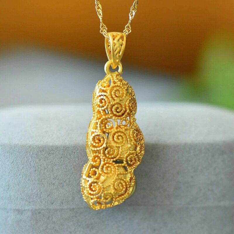 Kupfer eingelegte natürliche Hetian Jade Jaspis Fu Bohne Mode exquisite Anhänger Frauen Schmuck Geschenke Schmuck Halsketten Bijoux Femmes