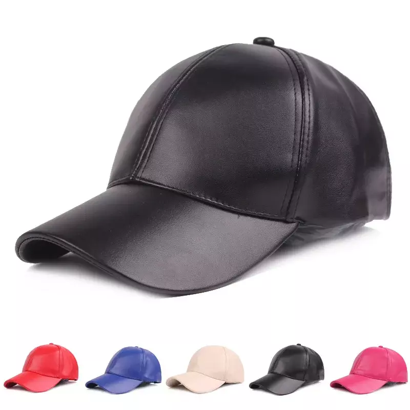 Topi bisbol kulit PU pria wanita, topi olahraga luar ruangan, topi Hip Hop warna polos, topi Visor ringan untuk pria dan wanita