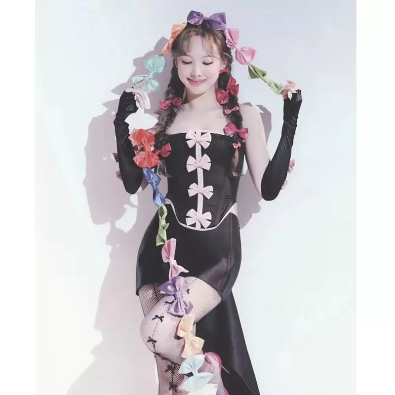 ชุดเดรสสีชมพูสำหรับเต้นรำเพลงแจ๊สกลุ่มเกาหลีเสื้อผ้าแนวฮิปฮอปเคป็อปชุดนักเต้นโกโกโกนักร้องหญิงชุด DWY8457