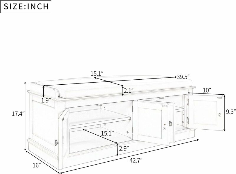 مقعد تخزين ROOMTEC-Combinaural مع وسادة قابلة للإزالة ، 4 أبواب ، أرفف قابلة للتعديل ، مقعد أحذية