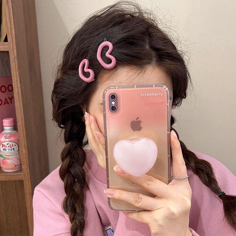 2pcs Lovely Sweet Pink Love Hair Clips For Women Simple Everything With Side Fringe Hair Clips Vintage Gift Hair Accessories