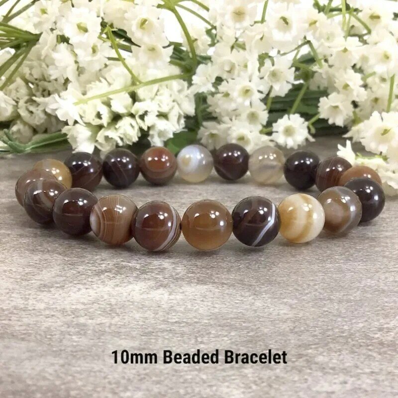 Brown Stripe Agate Beaded Bracelet Handmade Stretch Agate Bracelet Healing Protection Calming Balancing 4mm 6mm 8mm 10mm 12mm