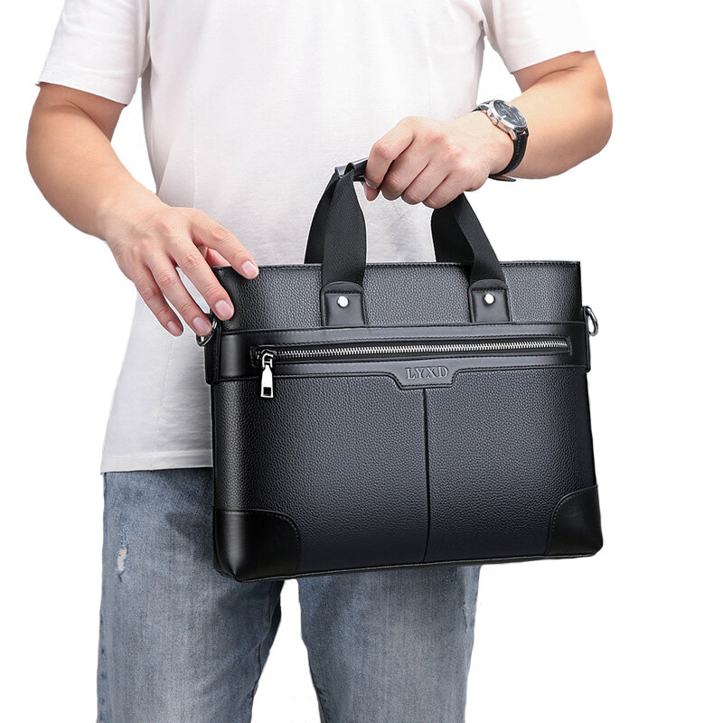 Tas bisnis pria 2023, koper kulit PU tas bahu Laptop laki-laki