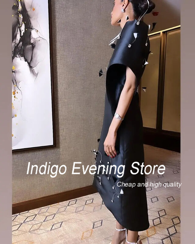 Indigo Satin Evening Dresses Feathers Special Style Women Formal Occasion Party Front Short Back Long Dress 2024 فساتين الحفلات