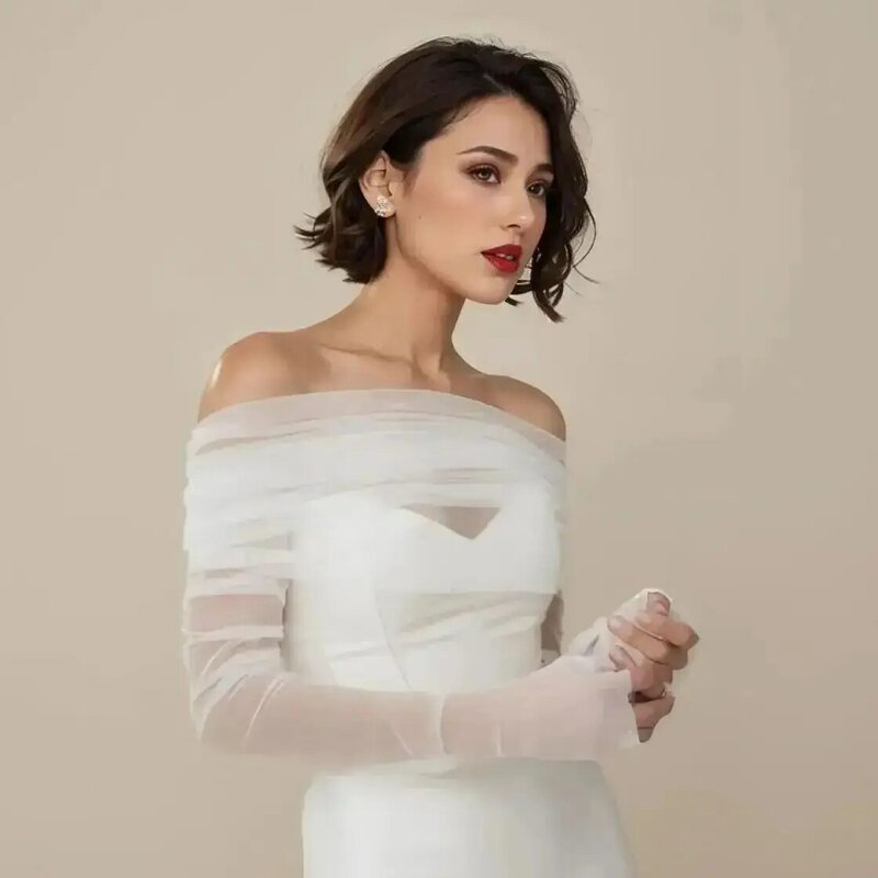 VG73 Bride Wrap Set manica staccabile spalle da sposa Wedding Cover Party Bolero donna giacca trasparente guanti rimovibili