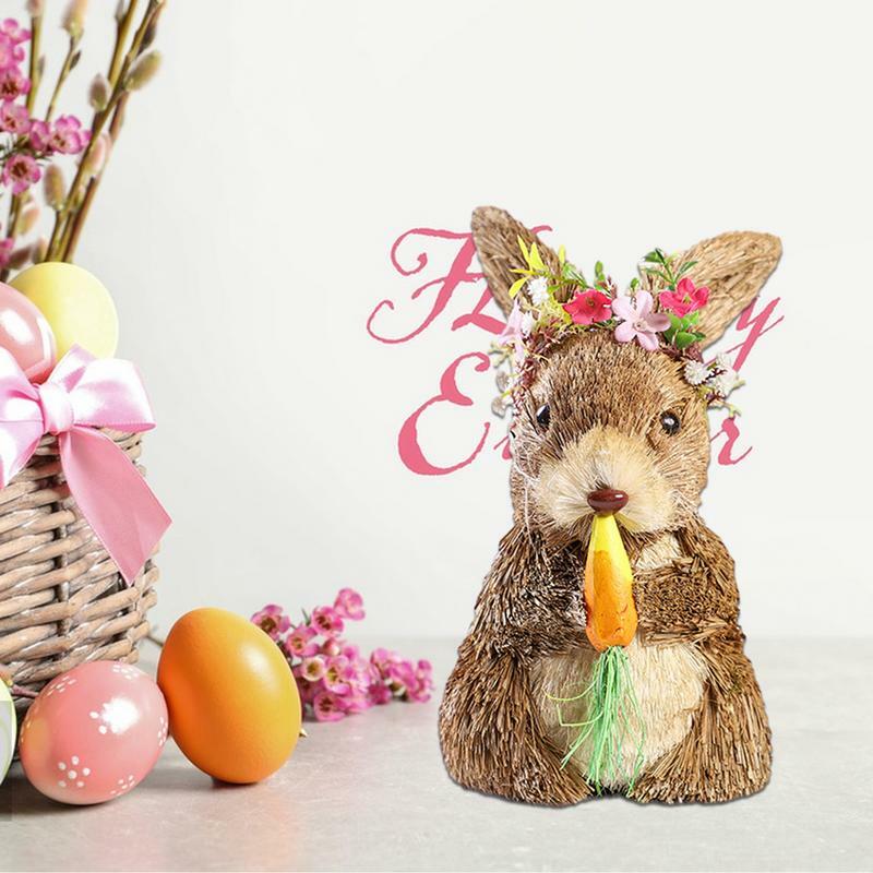 Lapins de Pâques en paille autoportants, figurine en forme de lapin, décorations saisonnières, ornements de chambre, cour